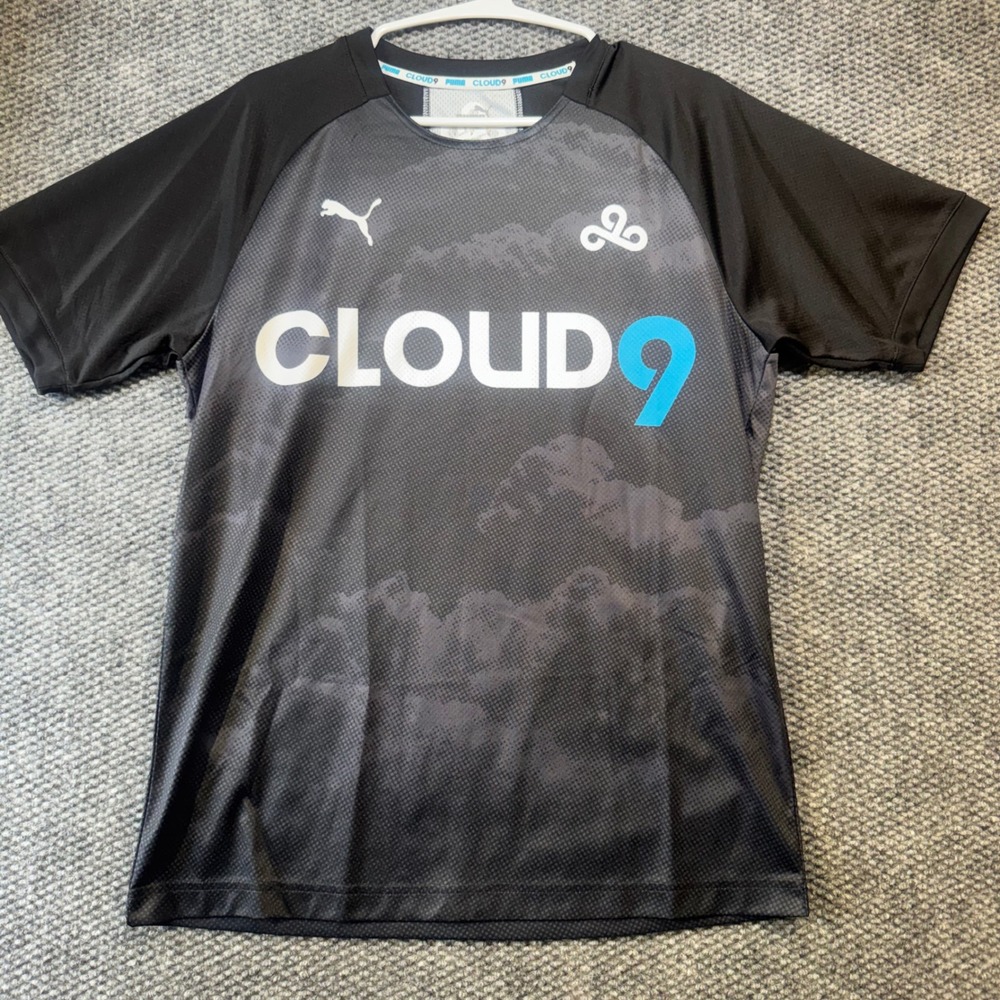 Puma Cloud9 Esports Jersey Mens Small Black Grey Graphic Logo Shirt 531032-01